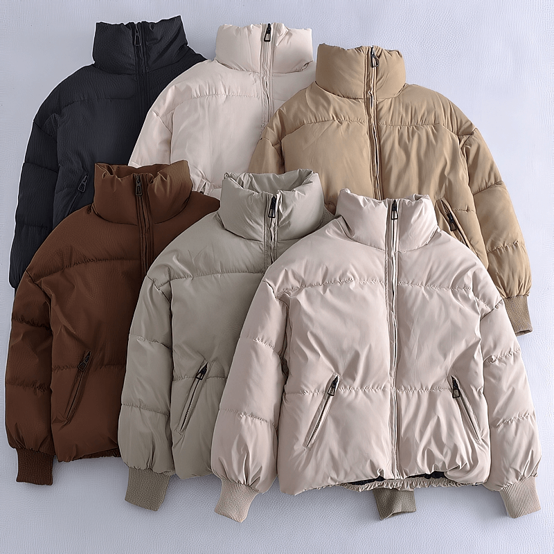 Fashion Ladies Stand Collar Parka Women's Down Jacket with Zipper Pockets in Multiple Colors - Cozy Winter Apparel